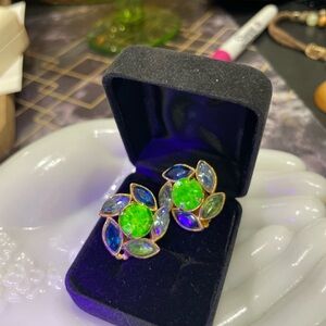 Vintage uranium glowing clip earrings